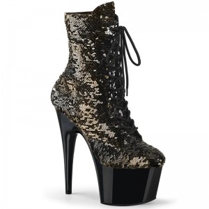 Pleaser Adore-1020SQ Women's Heels Boots Gold / Black | NZ PKVHQY