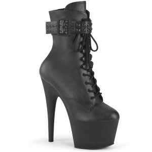 Pleaser Adore-1020STR Vegan Leather Women's Heels Boots Black | NZ MVQRGU