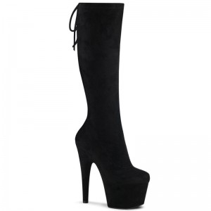 Pleaser Adore-2008 Suede Women's Knee-high Boots Black | NZ VFLIXW