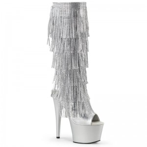 Pleaser Adore-2024RSF Women's Knee-high Boots Silver | NZ XUWTPJ