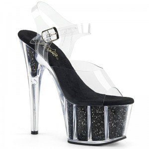 Pleaser Adore-708G Women's Platform Heels Sandals Black / Clear | NZ ZSOQUT