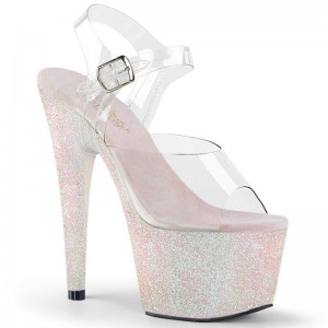 Pleaser Adore-708HMG Women's Platform Heels Sandals White / Clear | NZ EFXTAH