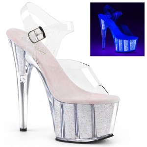 Pleaser Adore-708UVG Women's Platform Heels Sandals White / Clear | NZ JQYZOH