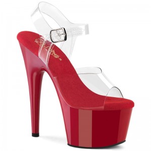 Pleaser Adore-708 Women's Platform Heels Sandals Red / Clear | NZ NHRLQU