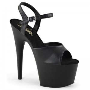 Pleaser Adore-709 Vegan Leather Women's Platform Heels Sandals Black | NZ UEMIGW