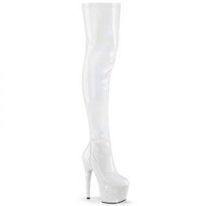 Pleaser Bejeweled-3000-7 Women's Thigh High Boots White | NZ DMOJQU