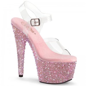 Pleaser Bejeweled-708MS Women's Platform Heels Sandals Pink / Clear | NZ HOTMBK