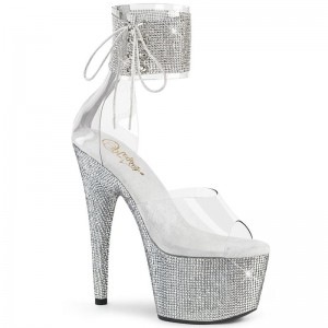 Pleaser Bejeweled-724RS Women's Platform Heels Sandals Silver / Clear | NZ REWBTU