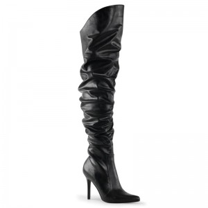 Pleaser Classique-3011 Vegan Leather Women's Thigh High Boots Black | NZ LMWUKG