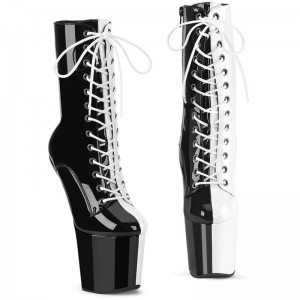 Pleaser Craze-1040TT Women's Heels Boots Black / White | NZ PZSYLM