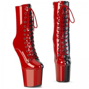 Pleaser Craze-1040TT Women's Heels Boots Red / Black | NZ SZMKXH