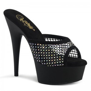 Pleaser Delight-601-6RM Suede Women's Platform Slides Black | NZ ZXDBQF