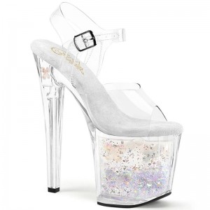 Pleaser Enchant-708AQUA-02 Women's Platform Heels Sandals Silver / Clear | NZ UHFOIL