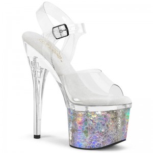 Pleaser Esteem-708CK Women's Platform Heels Sandals Silver / Clear | NZ VTOMBN