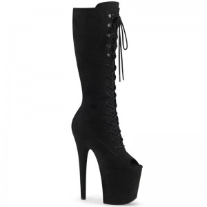 Pleaser Flamingo-2051FS Suede Women's Knee-high Boots Black | NZ GIQYWP