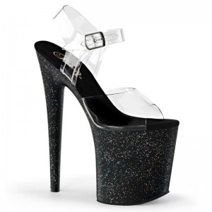 Pleaser Flamingo-808MG Women's Platform Heels Sandals Black / Clear | NZ UODHMS