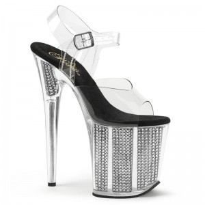 Pleaser Flamingo-808SRS Women's Platform Heels Sandals Black / Clear | NZ QTEUDO