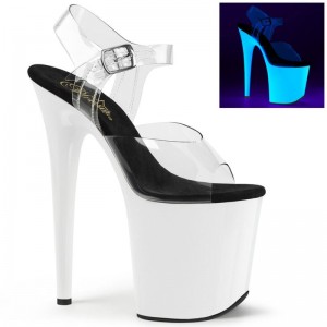 Pleaser Flamingo-808UV Women's Platform Heels Sandals White / Clear | NZ WPISEC