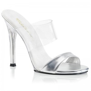 Pleaser Gala-02L Women's Slides Silver / Clear | NZ LWMXIC
