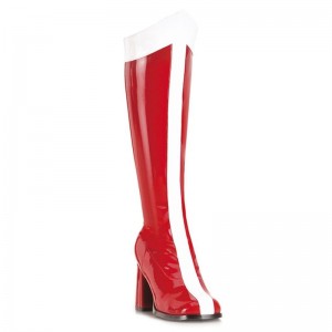 Pleaser Gogo-305 Women's Knee-high Boots Red / White | NZ AIWZJX