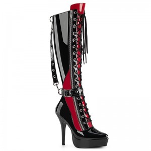 Pleaser Indulge-2028 Women's Knee-high Boots Black / Red | NZ TMQUHW