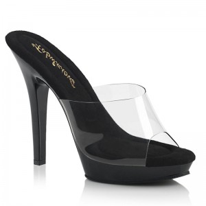 Pleaser Lip-101 Women's Platform Slides Black / Clear | NZ FRNWLX