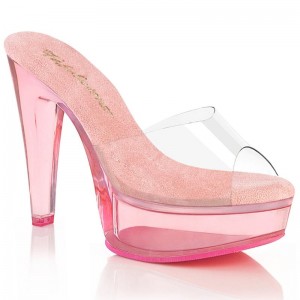 Pleaser Martini-501 Women's Platform Slides Pink / Clear | NZ QSDVFL