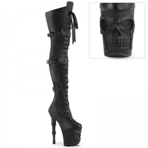 Pleaser Rapture-3028 Vegan Leather Women's Thigh High Boots Black | NZ AFIYHV