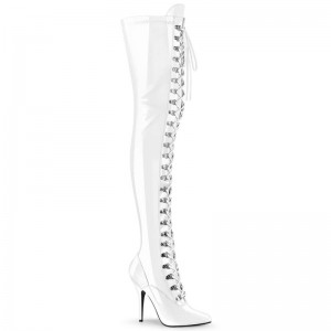 Pleaser Seduce-3024 Women's Thigh High Boots White | NZ FMSCAQ