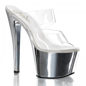 Pleaser Sky-302 Women's Platform Slides Silver / Clear | NZ BTOLWM