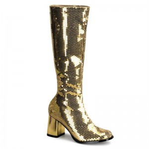 Pleaser Spectacul-300SQ Women's Knee-high Boots Gold | NZ LBJGKE