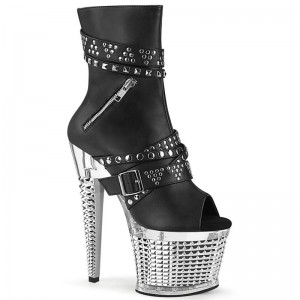 Pleaser Spectator-1015 Vegan Leather Women's Heels Boots Black / Clear | NZ WHYKJV