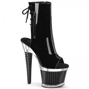 Pleaser Spectator-1018 Women's Heels Boots Black / Clear | NZ POJMUB