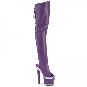 Pleaser Spectator-3030 Faux Leather Women's Thigh High Boots Purple | NZ HVENJG