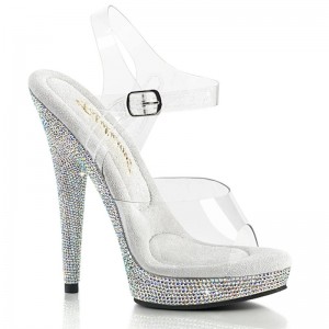 Pleaser Sultry-608DM Women's Platform Heels Sandals Silver / Clear | NZ ROAEFN