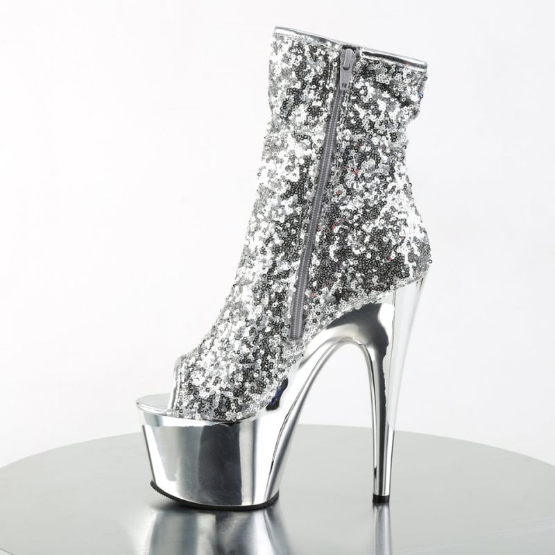 Pleaser Adore-1008SQ Women's Heels Boots Silver | NZ TXVGSZ