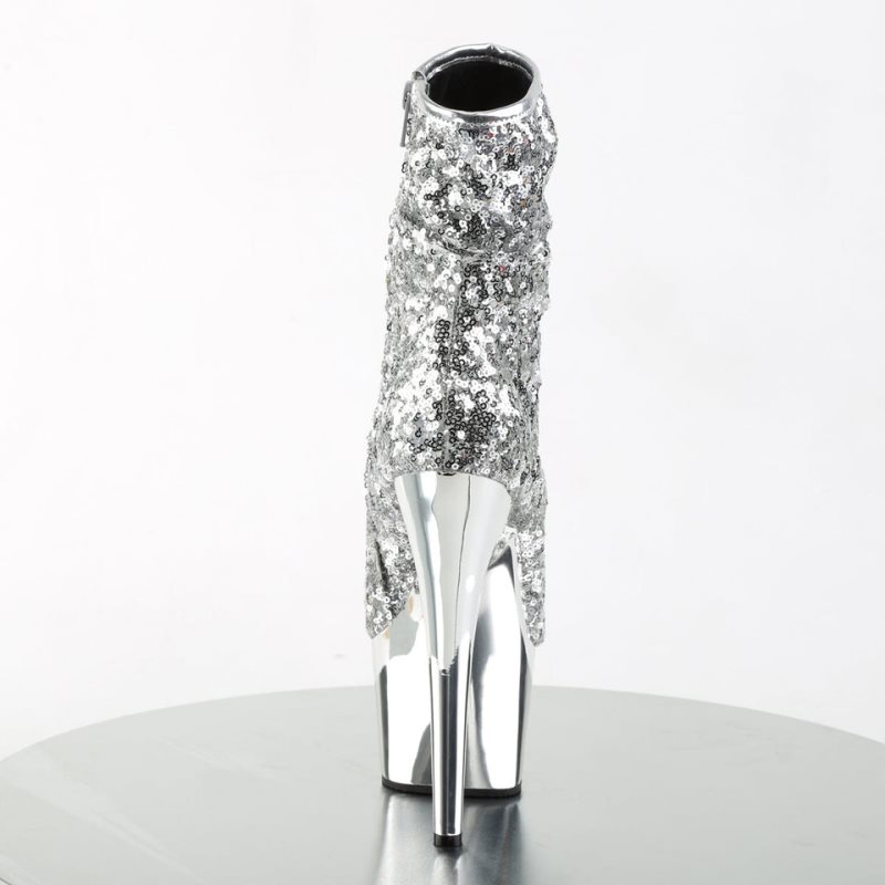 Pleaser Adore-1008SQ Women's Heels Boots Silver | NZ TXVGSZ