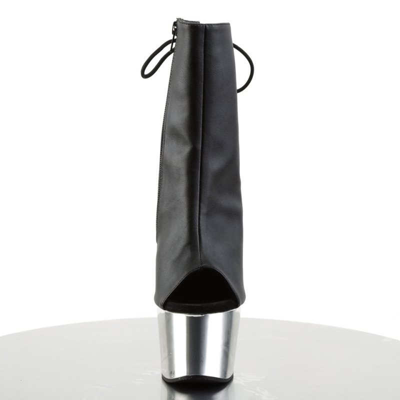 Pleaser Adore-1018 Vegan Leather Women's Heels Boots Black / Silver | NZ STPRLJ