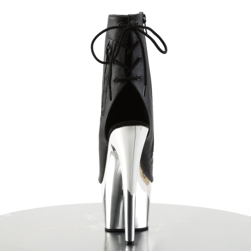 Pleaser Adore-1018 Vegan Leather Women's Heels Boots Black / Silver | NZ STPRLJ