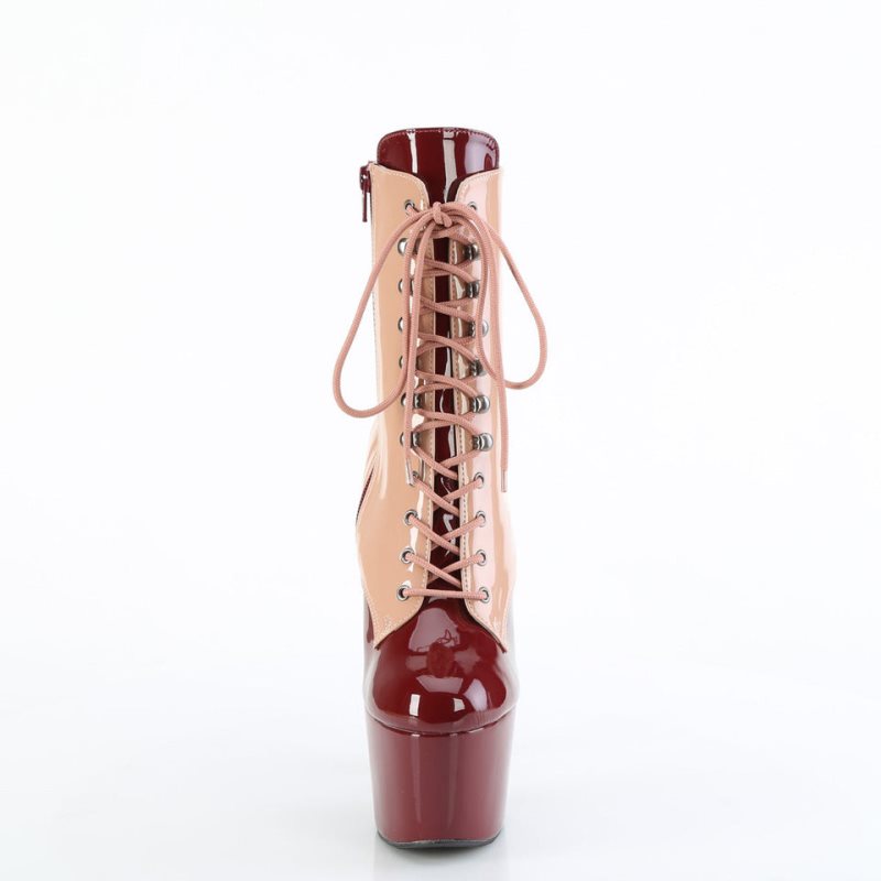 Pleaser Adore-1020DC Women's Heels Boots Beige / Burgundy | NZ SDYWJQ