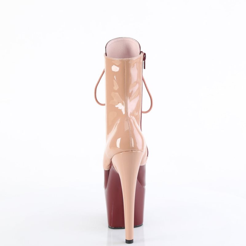 Pleaser Adore-1020DC Women's Heels Boots Beige / Burgundy | NZ SDYWJQ