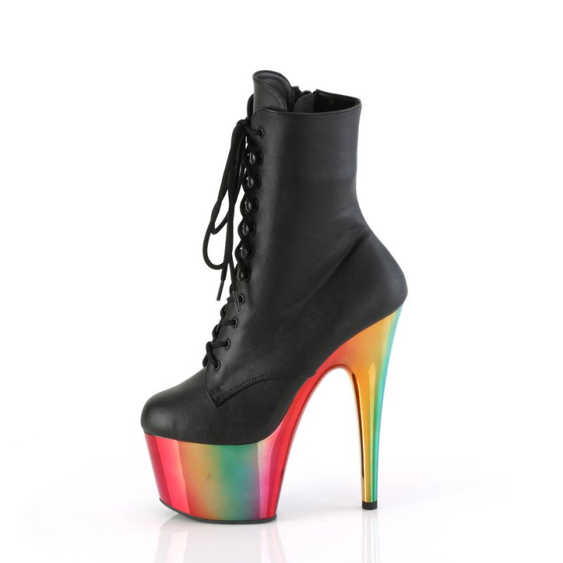 Pleaser Adore-1020RC Vegan Leather Women's Heels Boots Black / Multicolor | NZ FOPQXI