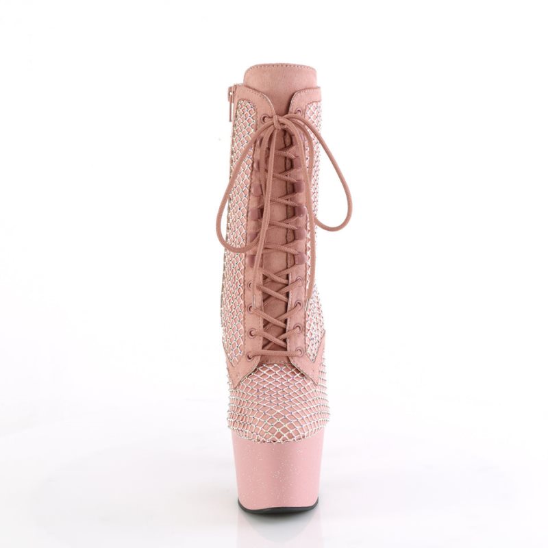 Pleaser Adore-1020RM Salmon Faux Suede Mesh Women's Heels Boots Pink | NZ PLHKOA