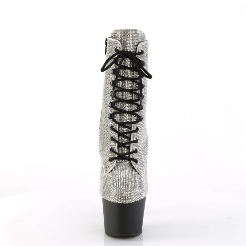 Pleaser Adore-1020RS Women's Heels Boots Silver / Black | NZ XYWBPK