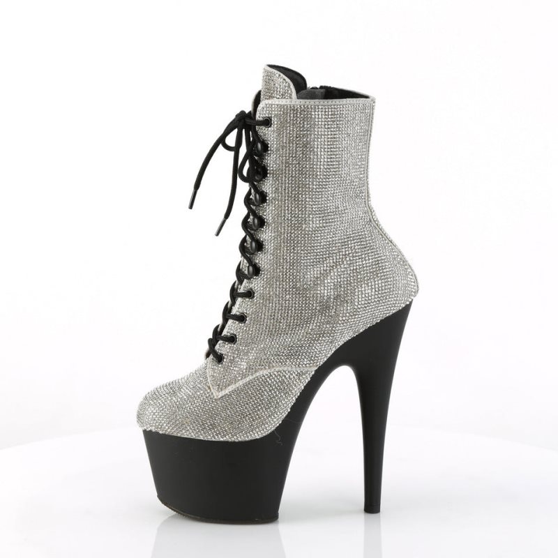 Pleaser Adore-1020RS Women's Heels Boots Silver / Black | NZ XYWBPK