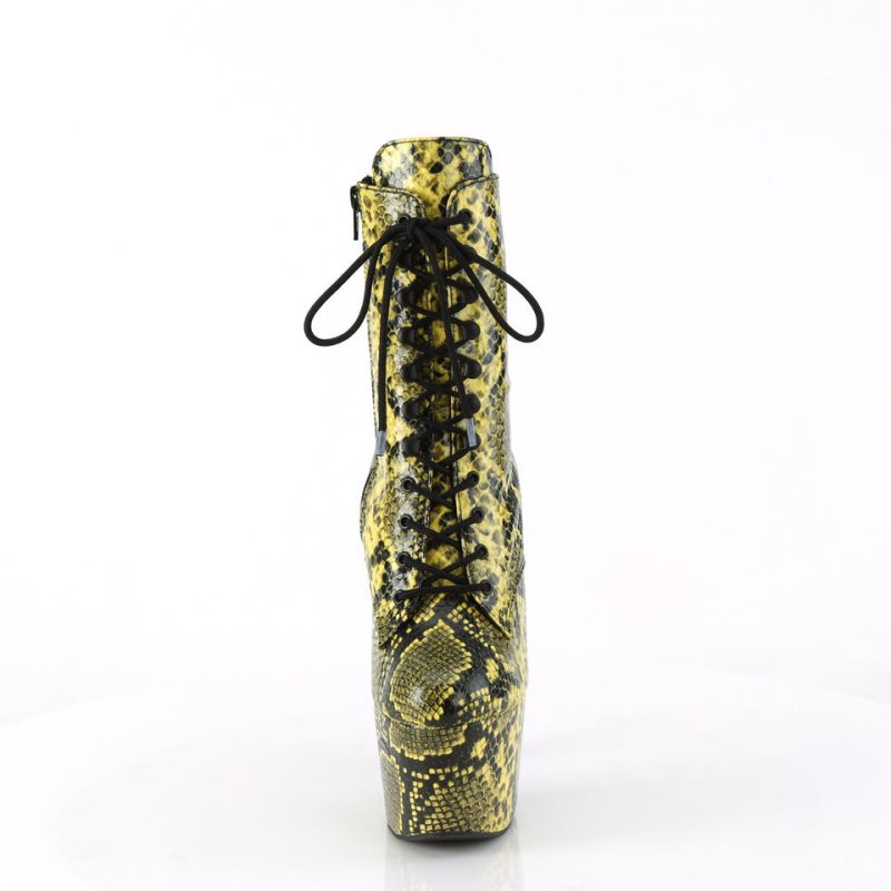 Pleaser Adore-1020SPWR Snake Women's Heels Boots Yellow | NZ PXDEYR