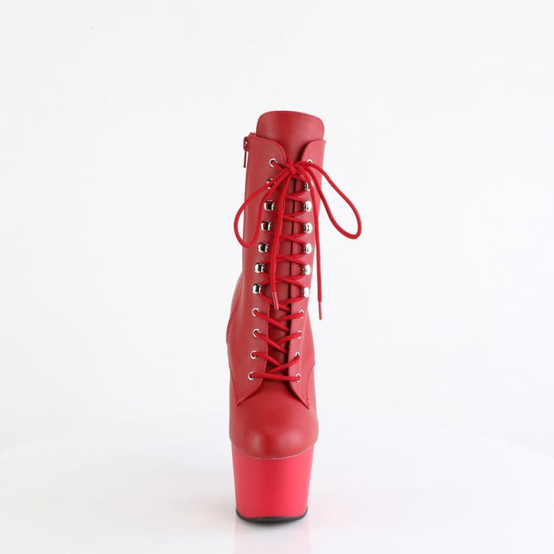 Pleaser Adore-1020 Vegan Leather Women's Heels Boots Red | NZ OJTXND