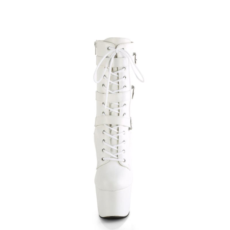 Pleaser Adore-1043 Vegan Leather Women's Heels Boots White | NZ JENLXR
