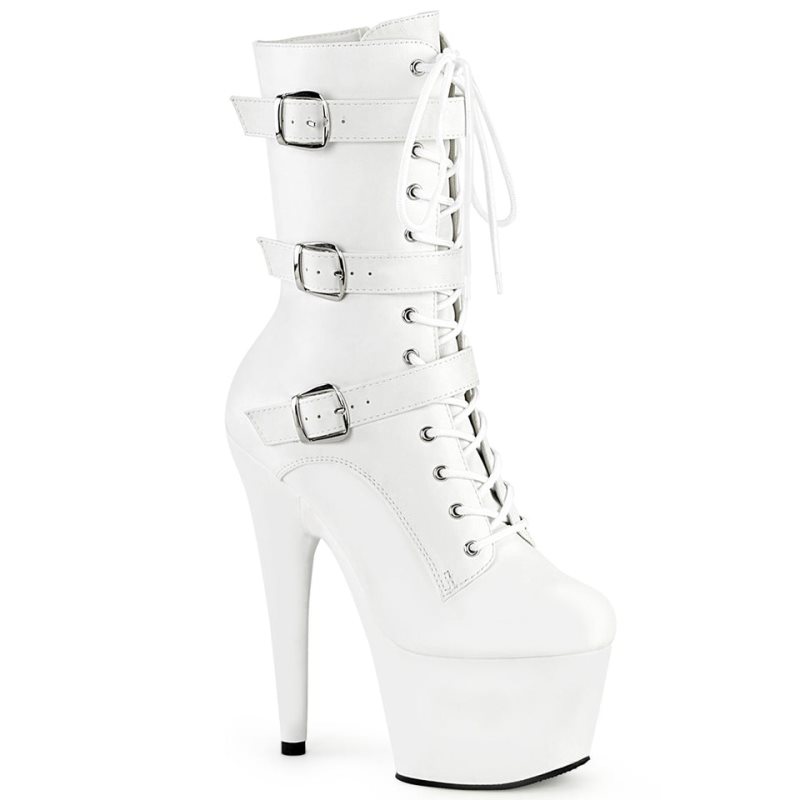 Pleaser Adore-1043 Vegan Leather Women\'s Heels Boots White | NZ JENLXR