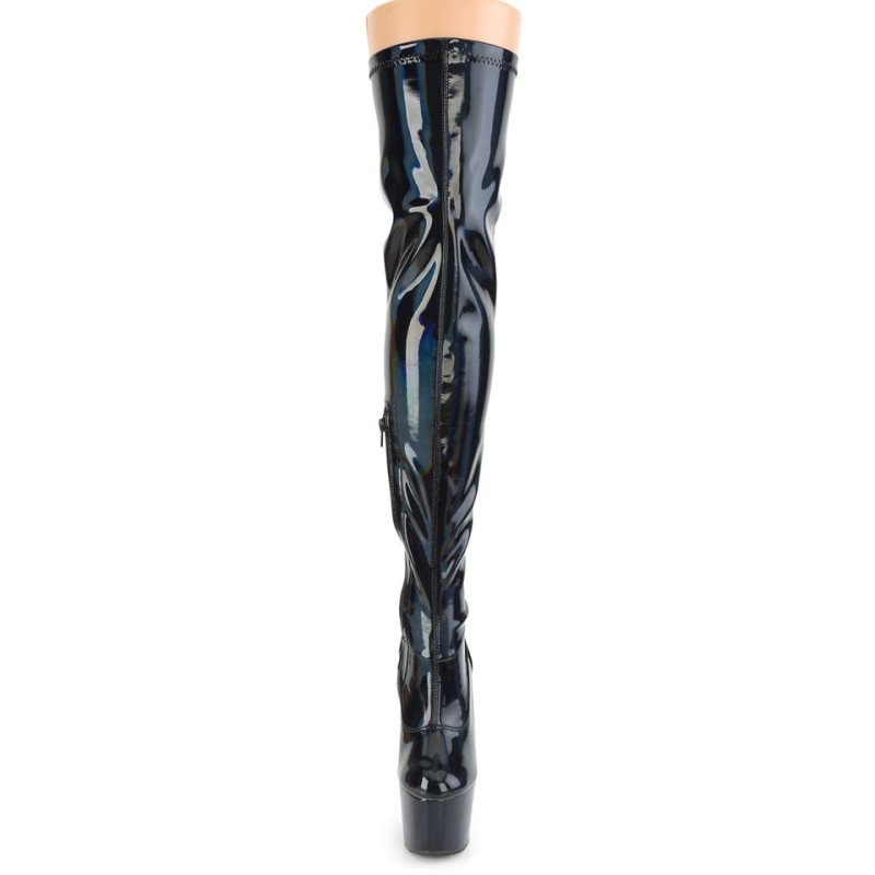 Pleaser Adore-3000HWR Hologram Women's Thigh High Boots Black | NZ IAJRXS